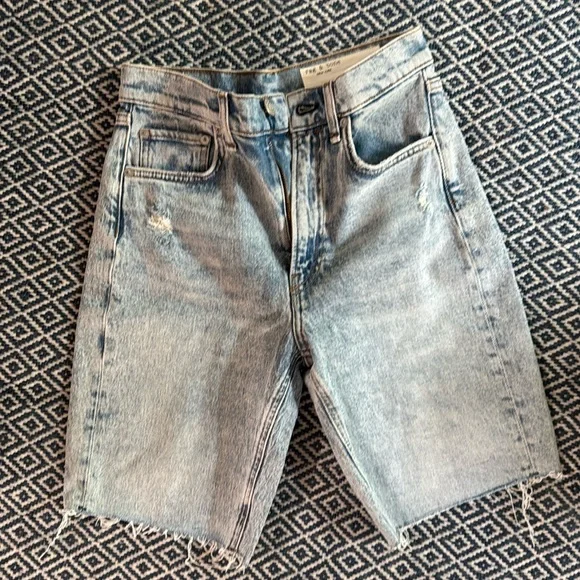 Rag & Bone Shorts Womens 25 Blue Mallory Vintage Bermuda Mid Rise Raw Hem - Picture 1 of 2